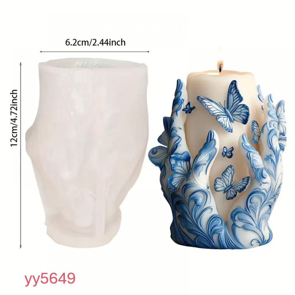 YY5649 Kelebek-Çiçek El Şeklinde Mum Biblo Silikon Kalıp – Zarif ve Romantik Dekoratif Hediye!